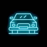 Neon sign showing car front view on black background vector