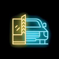 Neon icon of car passing through border control point vector