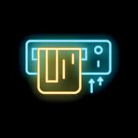 Neon atm machine withdrawing money using credit card icon vector