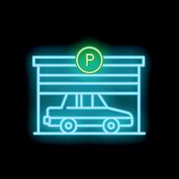 Neon sign of a car parked inside a garage vector