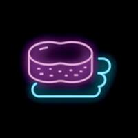 Neon icon of a sponge resting on a soap dish in pink and blue vector