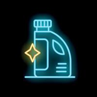 Blue neon icon of an eco friendly cleaning product is glowing on a black background vector