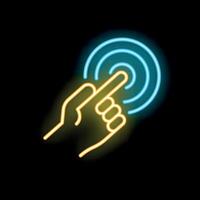 Neon icon of hand touching digital screen vector