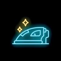Glowing neon icon of iron for clothes ironing service vector