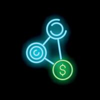 Neon icon of copyright connected to money symbol with blue and green lights vector