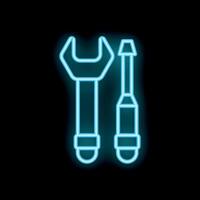 Blue neon sign showing tools for repairing and fixing vector