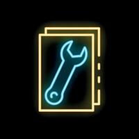 Neon wrench icon glowing on dark background representing technical documentation vector