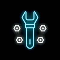 Glowing neon line wrench and nuts icon isolated on black background. Spanner icon. illustration vector