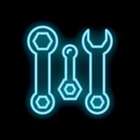 Neon tools set shining with blue light on black background vector