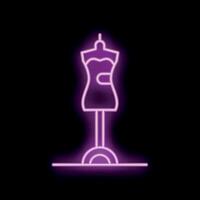 Purple neon sign of a mannequin for dressmaking displayed on black background vector