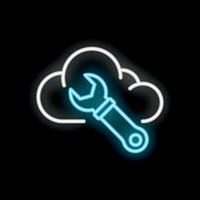 Neon wrench fixing cloud computing system icon vector