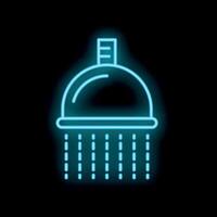 Bright glowing neon shower head icon on black background vector