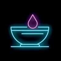 Neon icon of water dropping in bowl on black background vector
