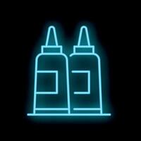 Neon sign of two bottles with blank label standing on shelf vector