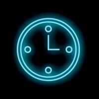 Neon blue clock showing eight o'clock on black background vector