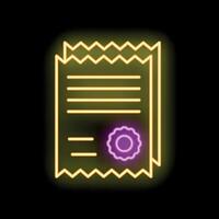 Neon icon of official documents with a stamp representing agreement vector