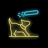 Neon dog walking under falling bone sign on black background vector