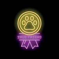 True friend neon sign with paw in circle frame on black background vector