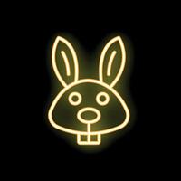Yellow neon sign of a rabbit face glowing on a black background vector