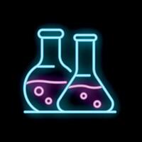 Neon icon of two erlenmeyer flasks bubbling with chemical reaction vector