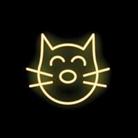 Yellow neon sign showing a happy cat face on black background vector