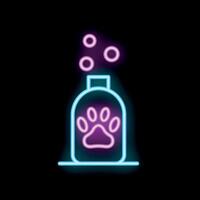 Neon veterinary medicine concept with shampoo bottle and paw print vector