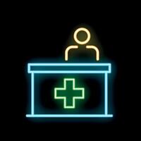 Neon sign representing a reception desk with a receptionist at the hospital vector