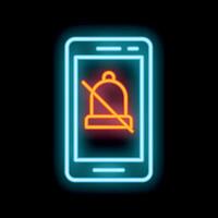 Neon icon of smartphone showing notification being disabled vector