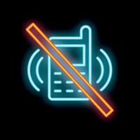 Neon sign showing mobile phone with sound off and diagonal line across it vector