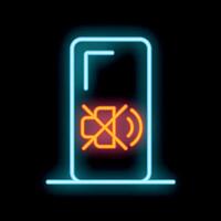 Neon icon of smartphone showing crossed out sound symbol displaying silent mode vector