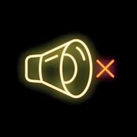 Neon sign showing megaphone with red cross mark on black background vector