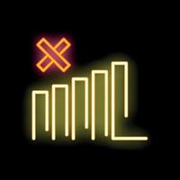 Glowing neon style icon of a crossed out wireless signal strength indicator vector