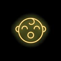 Neon baby face making a funny expression in yellow neon style vector