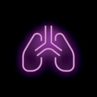 Neon icon of human lungs glowing on black background vector