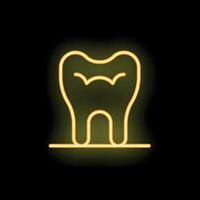 Neon yellow tooth glowing on black background vector