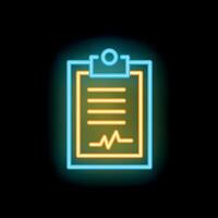 Neon clipboard icon glowing on dark background vector