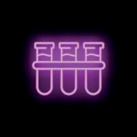 Neon icon of three test tubes in a rack glowing purple vector