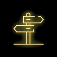 Glowing neon sign of a direction signpost with arrows pointing in opposite directions vector