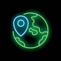 Neon icon of location pin showing global positioning system vector
