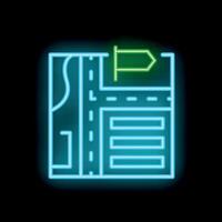 Glowing neon line city navigation map icon isolated on black background. illustration vector