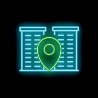 Neon icon of a location pin showing an office building address vector