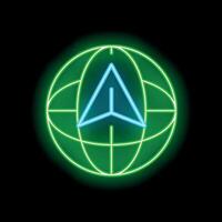 Neon navigation icon showing global positioning system vector