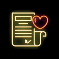 Neon icon of approved love letter with heart shape symbol glowing in dark vector