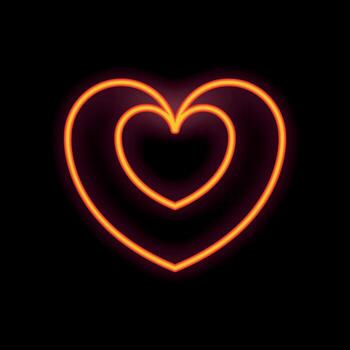 brillante neón corazón creando concéntrico forma en negro antecedentes vector