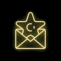 Neon yellow copyright star in open envelope on black background vector