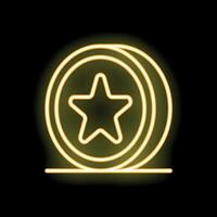 Neon sign depicting stack of coins with star shining brightly on top vector