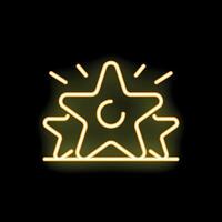 Neon icon of three stars for rating with copyright symbol glowing on black background vector