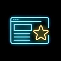 Neon icon of website page with star for feedback rating or bookmarking vector