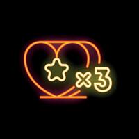 Neon hearts with star multiplying by three on black background vector