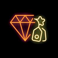 Neon icon of diamond with price tag representing luxury shopping vector